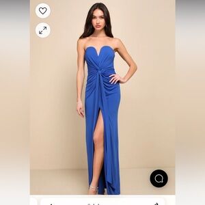 Lulus Gorgeous Sensation Blue Knotted Strapless Maxi Dress size XL- NEVER WORN